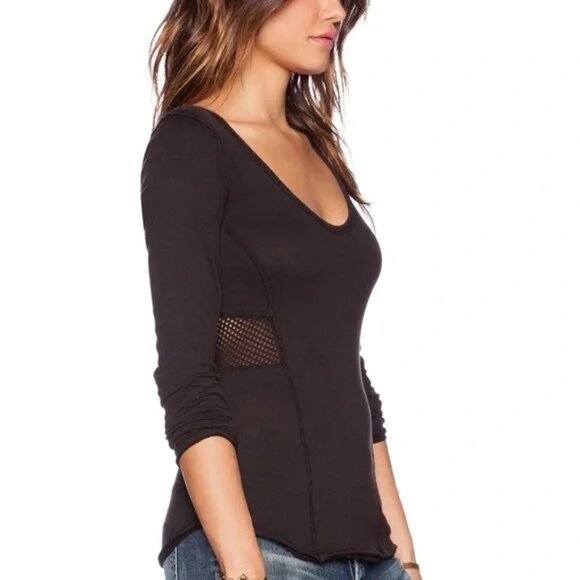 Free People We the Free Jane Mesh Net Long Sleeve Top Shirt Cutouts Small - Picture 1 of 10